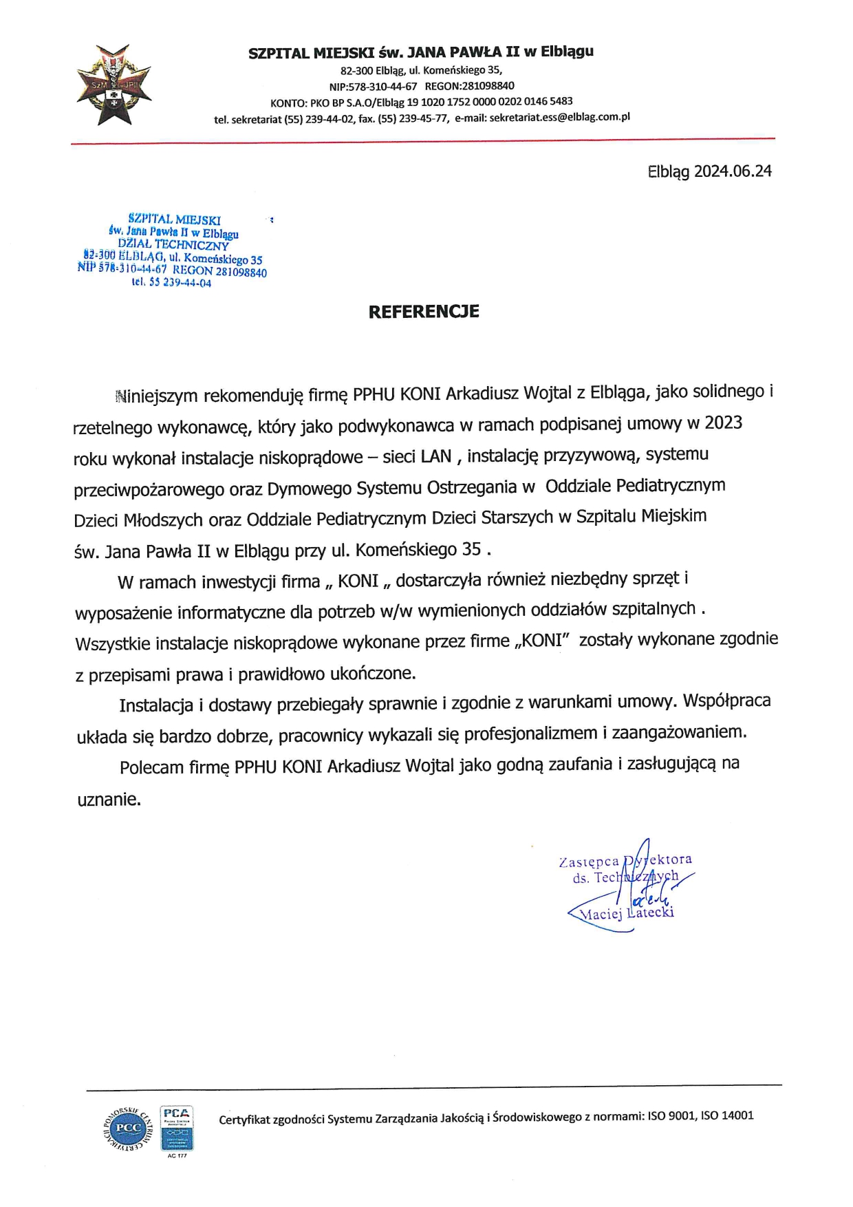 Referencja Szpital Miejski Św. Jana Pawła II w elblągu